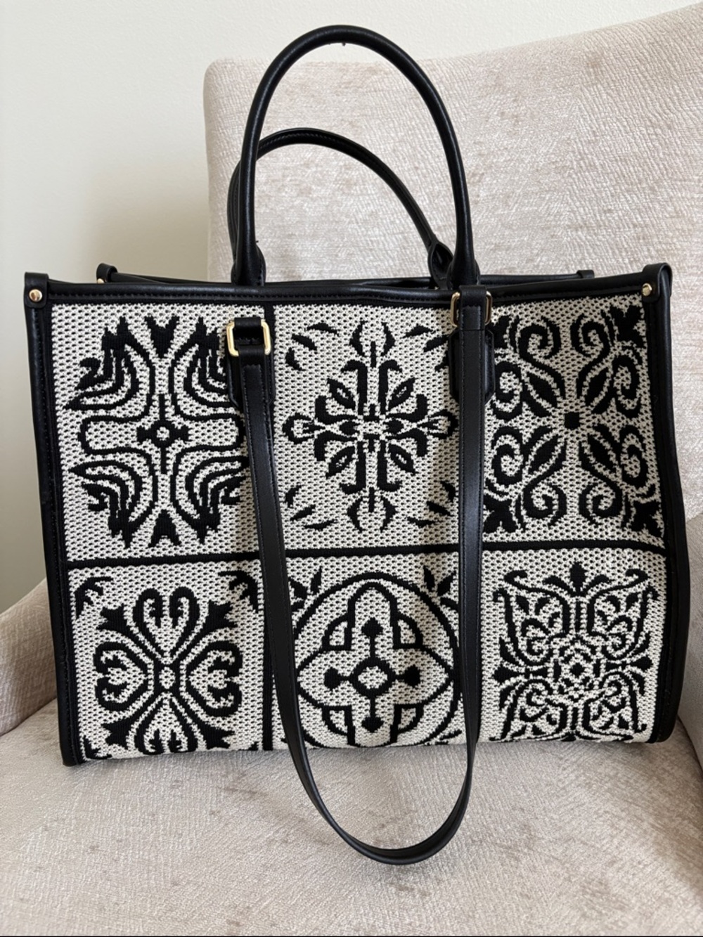 Viola Castellani leather crochet tote black/beige Made in Italy New - Picture 6 of 10